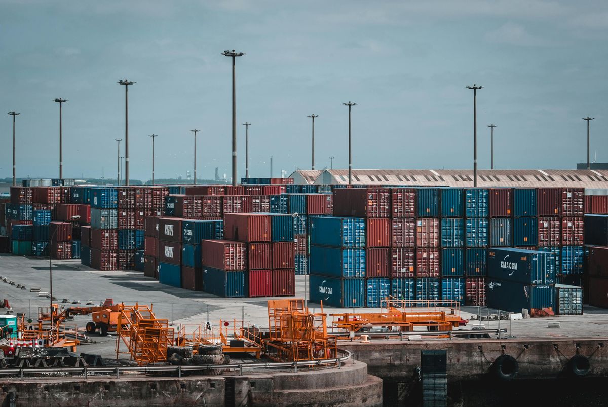 Shipping containers stacked at a container port